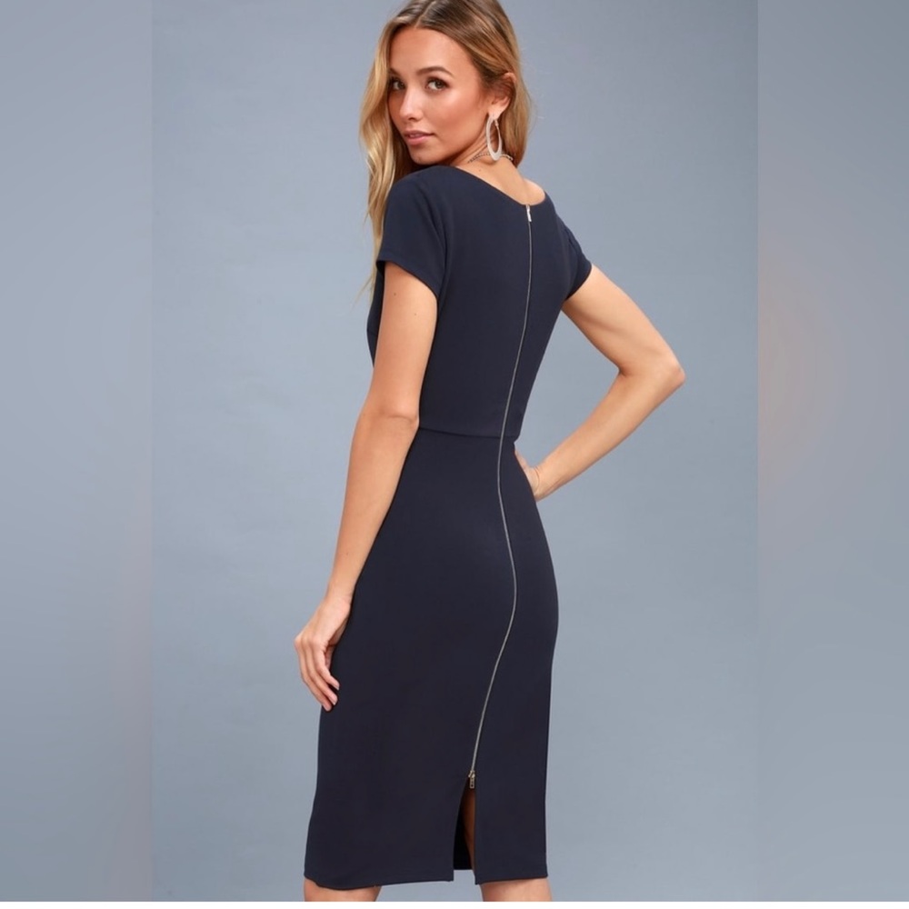 Lulu's Business of Love Navy Blue Bodycon Midi Pencil Dress - Picture 3 of 3